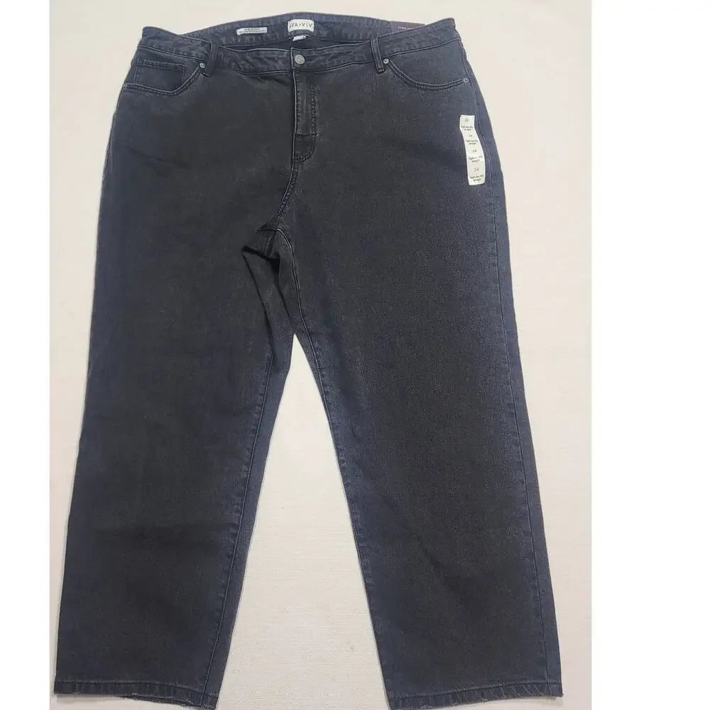 AVA &VIV high rise 90's straight black jeans W46'' x L42''